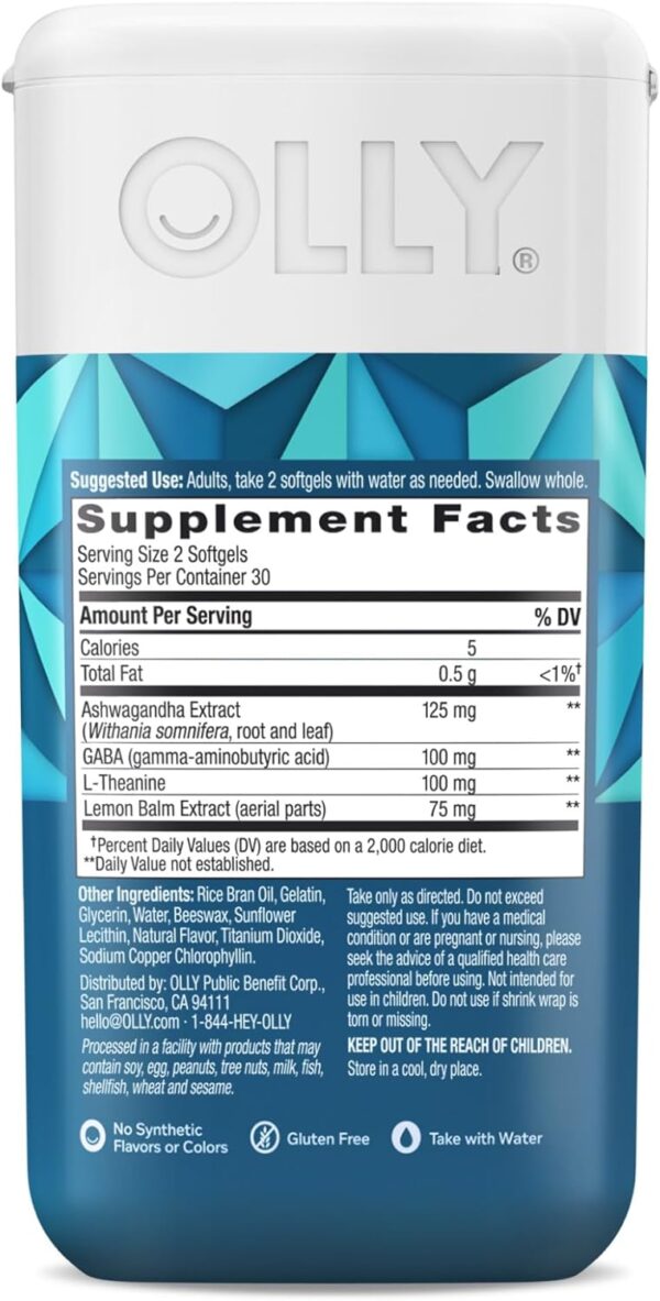OLLY Ultra Strength Goodbye Stress Softgels, GABA, Ashwagandha, L-Theanine and Lemon Balm, Stress Relief Supplement - 60 Count  Health & Household - Image 6