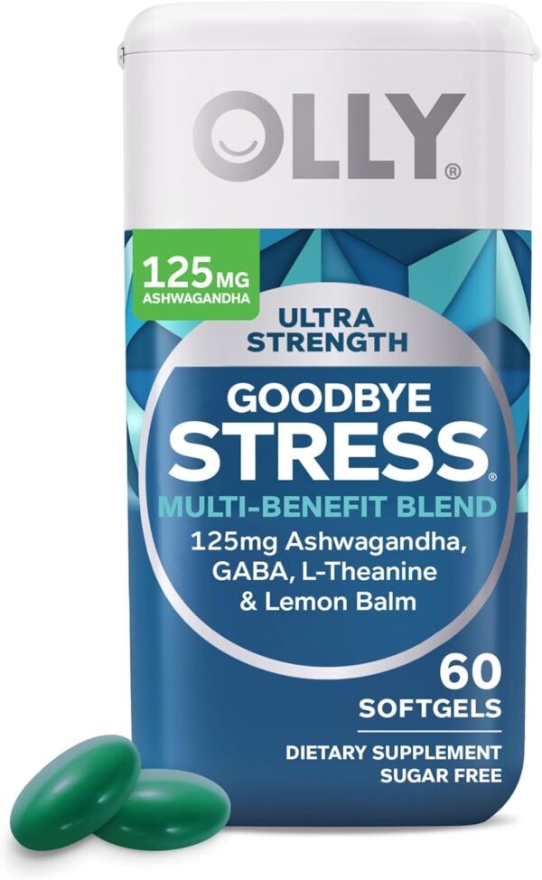 OLLY Ultra Strength Goodbye Stress Softgels, GABA, Ashwagandha, L-Theanine and Lemon Balm, Stress Relief Supplement - 60 Count  Health & Household